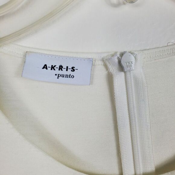 Akris Punto Grommet Modal Top Zip Back Short Sleeve Eyelet Designer White Sz 10 - Picture 6 of 10